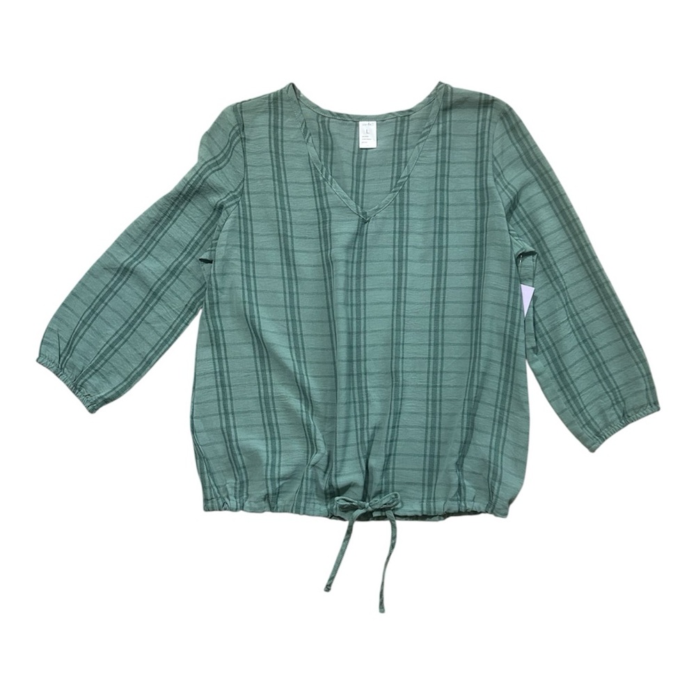 Just Be Sage Plaid V-Neck Top